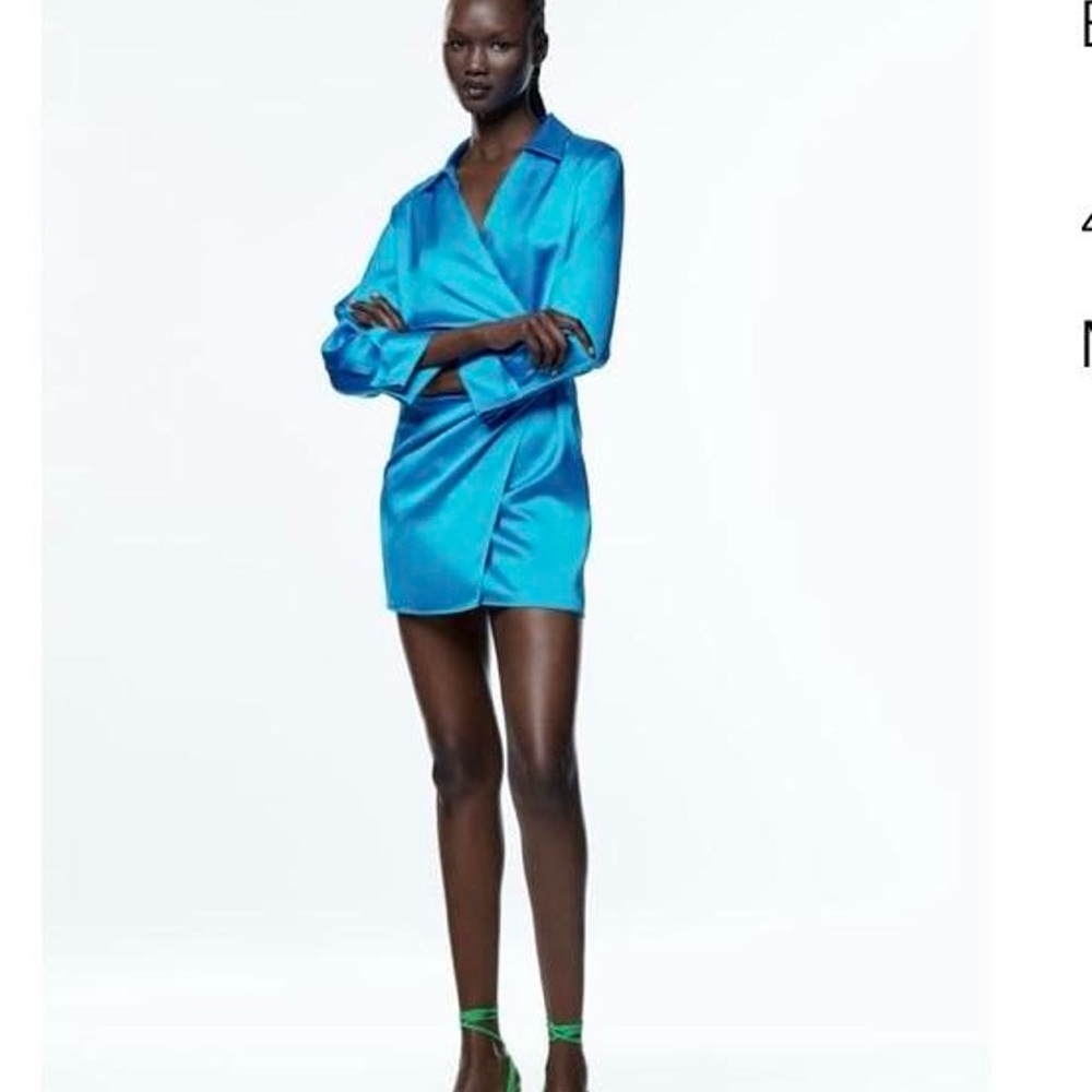 Zara Blue Satin Effect Wrap Dress